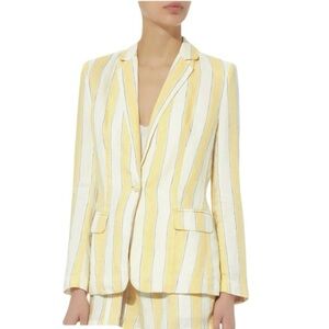 Frame - Linen Stripe Blazer In Multi Yellow and White Striped Blazer Sz 8